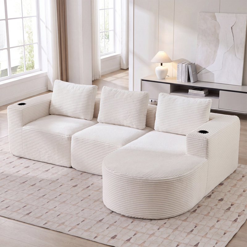 2 Seater Corduroy Sofa, Beige