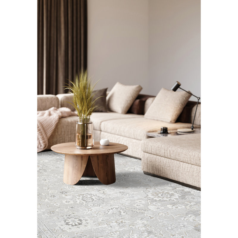 Tapis en polypropylène avec envers en jute, beige et gris argenté, tissé à chaud, à la machine, 120 po de profondeur, 94 po de largeur, 54 lb de poids, 0,5 po de style moderne à poils longs tissé, hauteur, poids