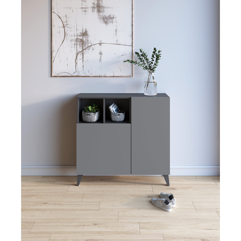 12 Pair Shoe Storage Cabinet, Jet Black/Grey