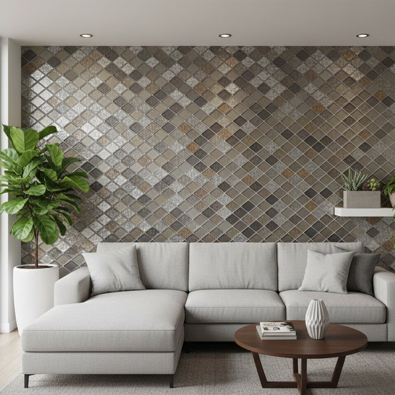 Carreau de mosaïque en pierre naturelle 11 po x 12 po Glacier, Latte