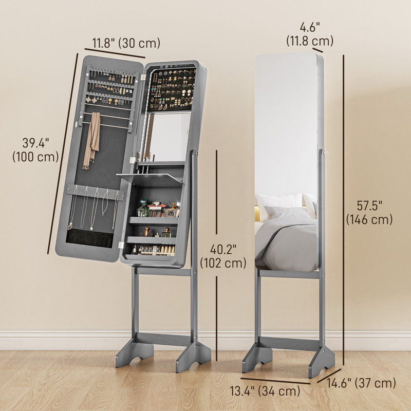 Armoire à bijoux autoportante à miroir avec lumières DEL et support