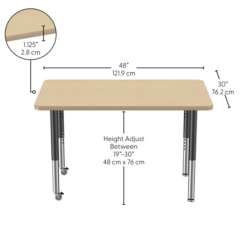 Table rectangulaire d'activité rectangulaire avec pieds réglables, 30" x 48", Érable / Érable, Super