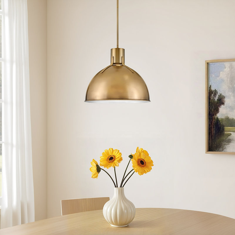 Clendon 1-Light Dimmable Metal Dome Pendant, 17" H x 20" W x 20" D, Heritage Brass, Heritage Brass