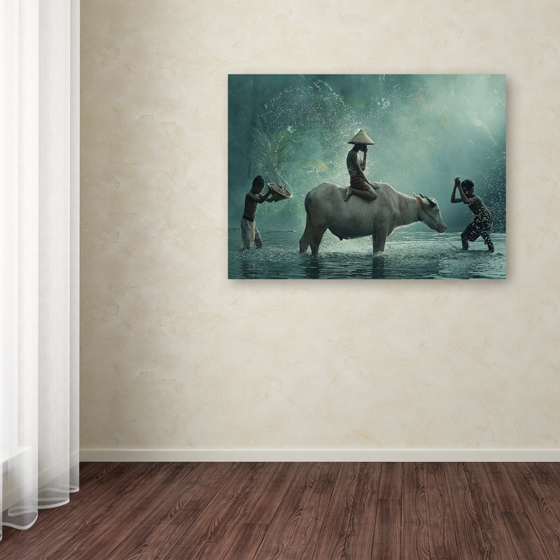 « water buffalo », reproduction de photo sur toile tendue, H 14 po x l 19 po