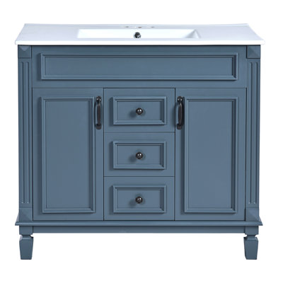 Meuble-lavabo 36 po avec lavabo supérieur, armoire de rangement moderne avec 2 portes à fermeture douce, meuble-lavabo simple