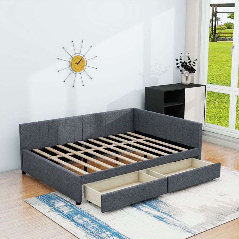  Mildaras Upholstered Sofa Daybed with 2 Storage Drawers, Gray