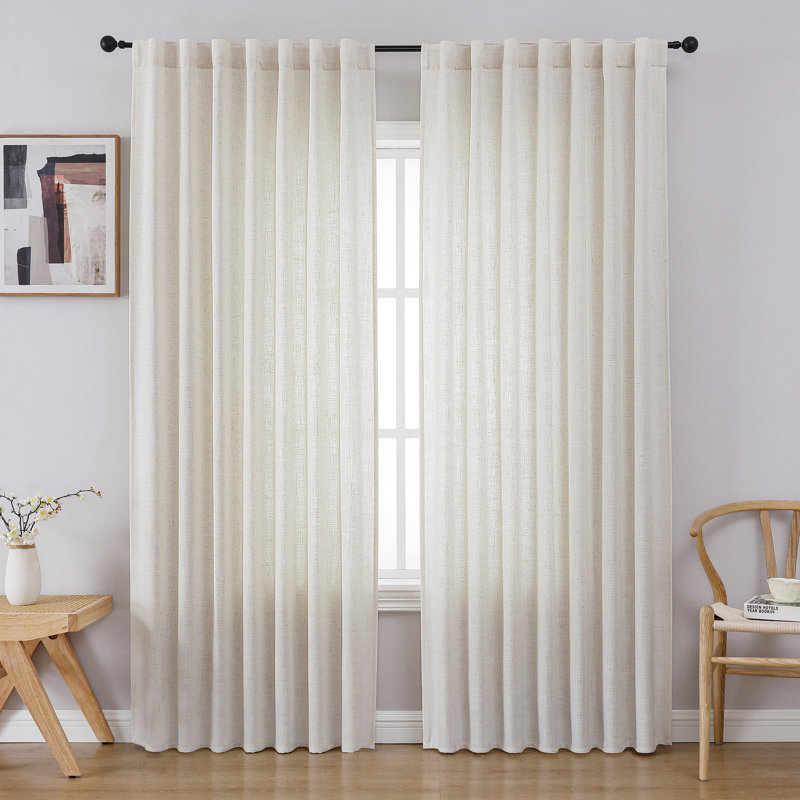 Light Filtering Linen Curtains - Back Tab & Rod Pocket Top, 2 Panels Set, 52" W x 96" L