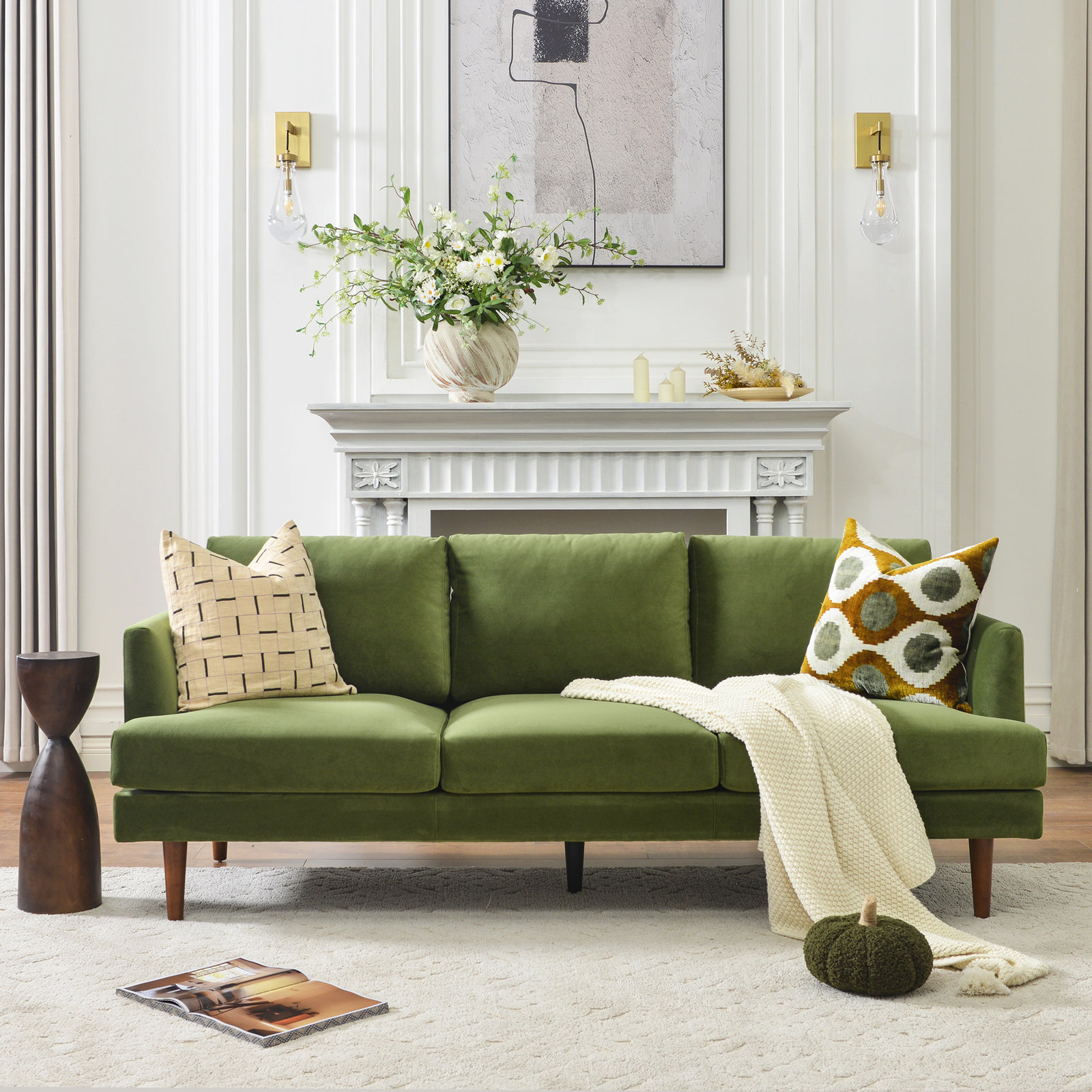 Miller 84" Velvet Sofa, Olive Green Velvet