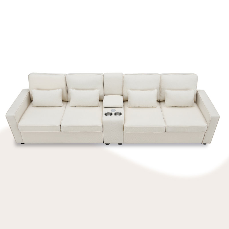 Canapé à accoudoirs carrés 114 po Gokdeniz, 100% lin beige