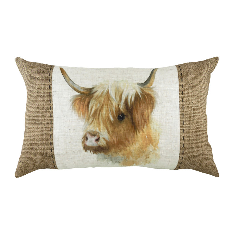 Keating Hessian Cow White Rectangular Throw Cushion, Feathers