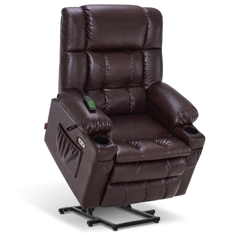 MCombo Dual Motor Power Lift Recliner Infinite Position With Heat And Massage, Faux Leather, Dark Brown