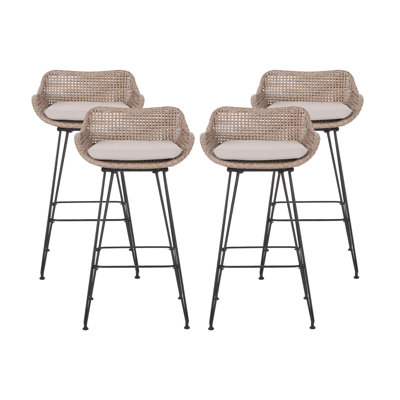 Aranza Outdoor Wicker And Iron Barstool