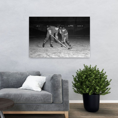 1940S 1950S Ice Hockey Players Fighting For The Puck Classic Retro Vintage Wall Art