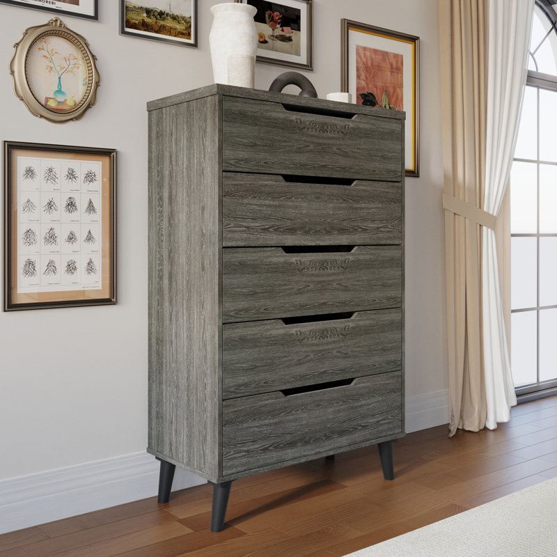 Commode 5 tiroirs Elevare, Gris foncé