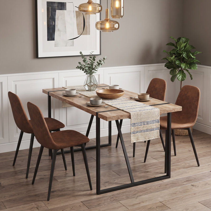 55" Mid-Century Modern Industrial Rectangle Dining Table for Small Spaces, Dark Wood Top / Black Base, 30"H x 55"L x 31.5"W