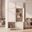 Armoire de cuisine autoportante OMCMUU de 180 cm de hauteur, 40 cm L x 40 cm P x 180 cm H, placard de rangement étroit avec 3 portes et étagères intérieures réglables, idéale pour ranger les aliments dans la cuisine ou la salle à manger, finis blanc et noyer, trousse anti-basculement incluse-1811190745