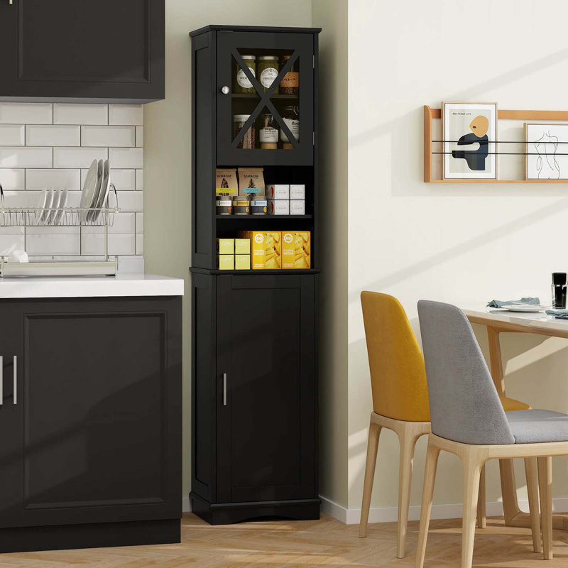 67" Tall Bathroom Cabinet Freestanding Storage Cabinet With 5 Adjustable Shelves, Matte Black