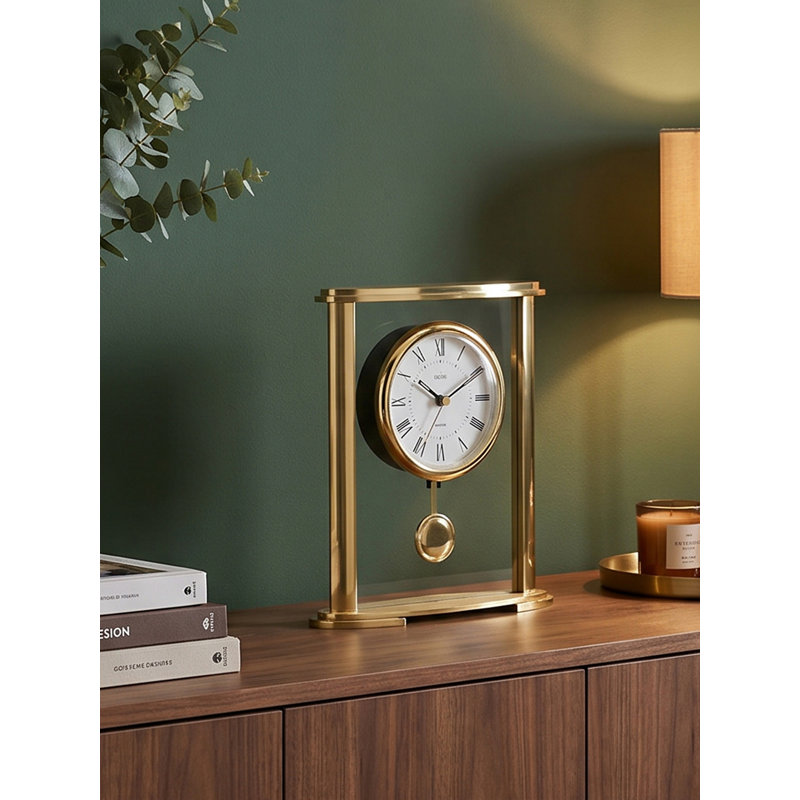 Acctim Welwyn Pendulum Mantel Clock Quartz Polished Metal & Glass Luminous Hands Floating Effect Gold