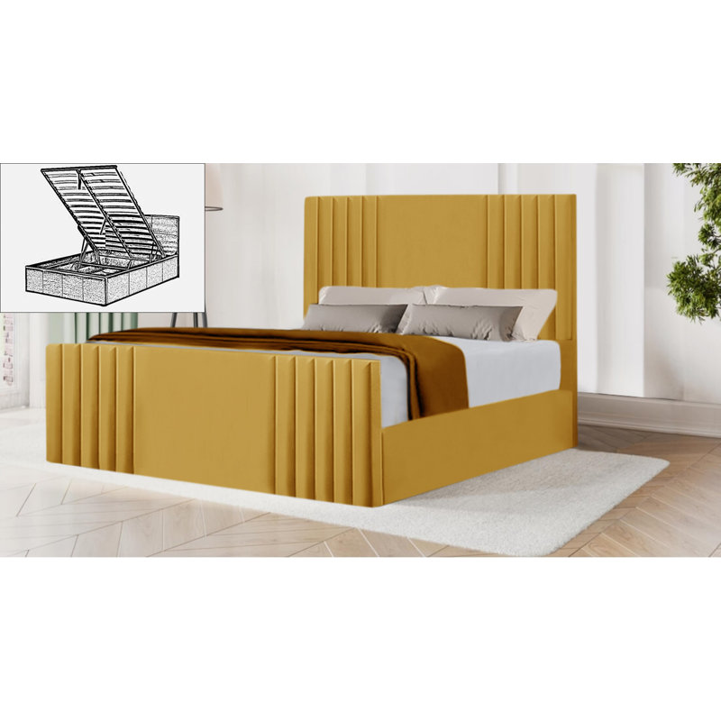 Bellissa Upholstered Ottoman Storage Bed, Yellow Mustard, Double (4'6)
