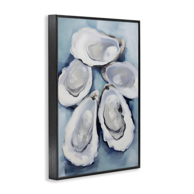 Five Oyster Shells Black Framed Giclee Art by Petal Prints Design