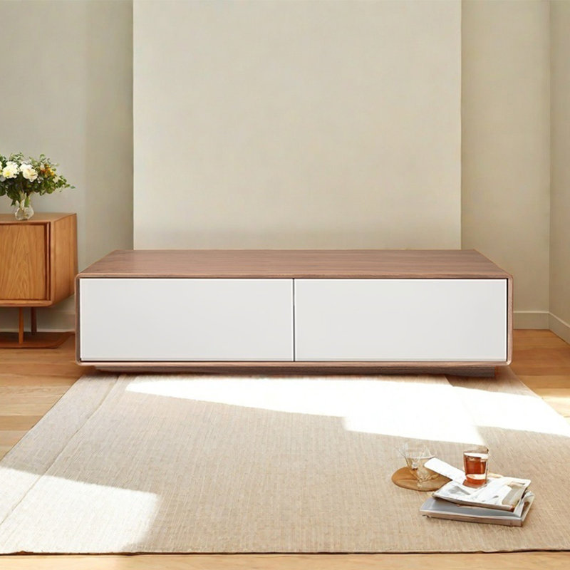 Table de salon moderne et simple rectangulaire, H 13,8 po x L 47,2 po x l 23,6 po, Noyer foncé, Blanc