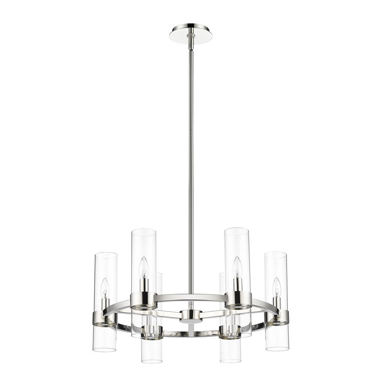Fouges 6 - Light Dimmable Wagon Wheel Chandelier, Polished Nickel