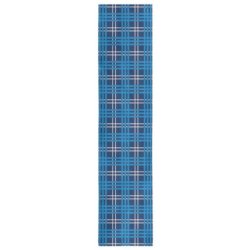 Paid Polyester Table Runner, 90" L x 16" W, Navy Blue/White/Powder Blue