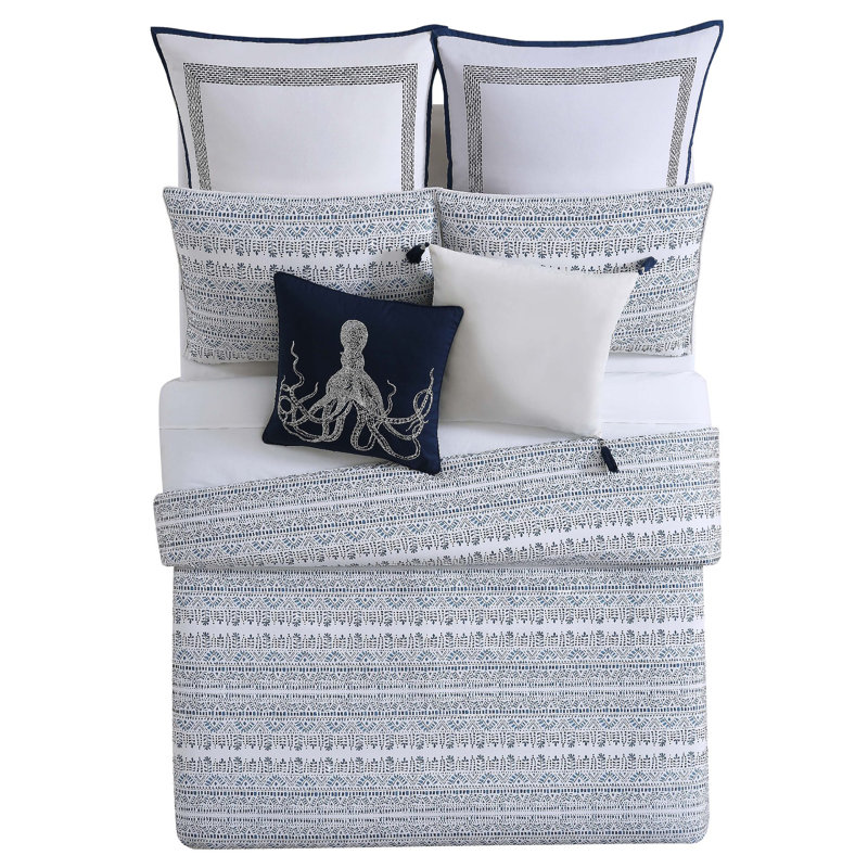 King Blue Cotton Nautical Bedspread Set with Polyfill