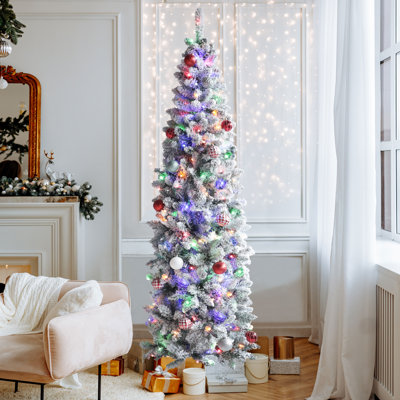 Slender Pine Flocked Christmas Tree with LED Lights