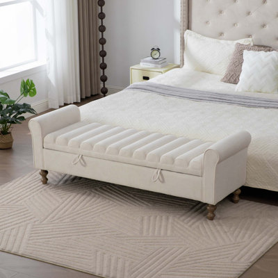 65.55-Inch Modern Napped Fabric Storage Bench With Rolled Armrest For Living Room, Entryway, Dormitory, Bedroom