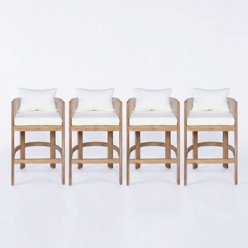 Tabourets de bar en bois d'acacia à hauteur de siège Saul, Beige, 4, Beige/Teck