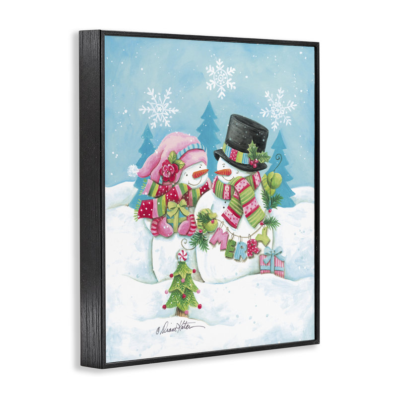 «Vintage Festive Snowmen», giclée encadrée, design par Diane Kater, H 14 po x l 11 po, Giclée encadrée noir minuit