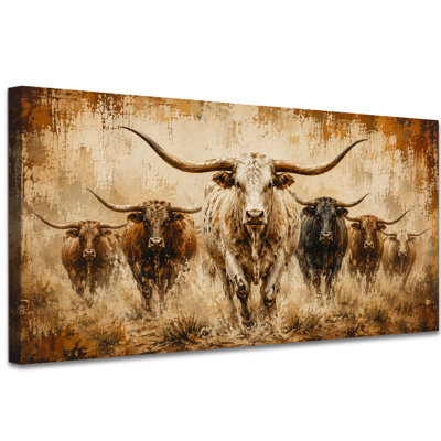 Art mural très grand longhorn, impressions sur toile de vache des Highlands rétro, peinture de bison rustique, vache de l'Ouest, peinture, bœuf animal sauvage, décoration pour ranch, chambre à coucher, bureau, mur, 16 x 32 po