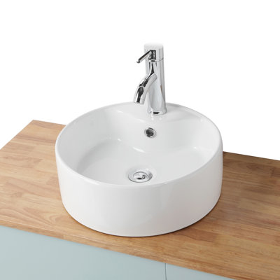 Meuble-lavabo de salle de bain avec tiroir double 32 po + une porte, lavabo rond en céramique, miroir bleu, plateau en bois massif, atmosphère fraîche, largeur de 40 po, meuble-lavabo 20 po, armoire, bois, rangement spacieux, 40 x 40 x 6