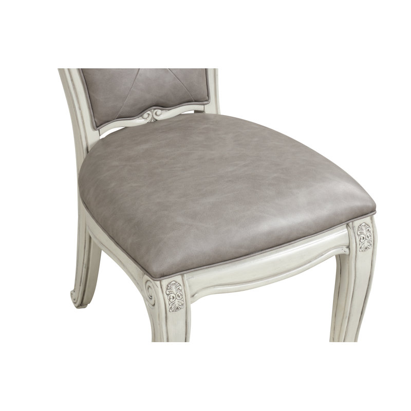 Chaise d'appoint en bois massif Shery (ensemble de 2) - Ivoire rétro