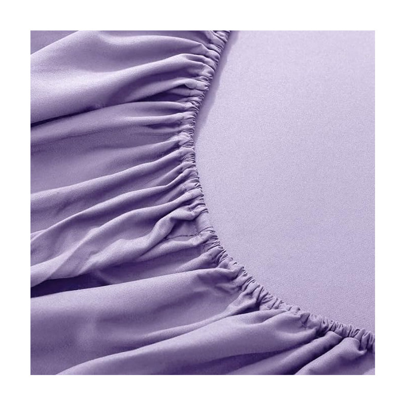 Parizoda Plain Fitted Sheet Extra Deep Pocket 30Cm , Elastic Pocket Breathable, Double (4'6), Lilac