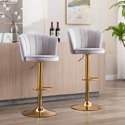 Ludka Swivel Upholstered Velvet Adjustable Height Counter Stool with Iron Frame