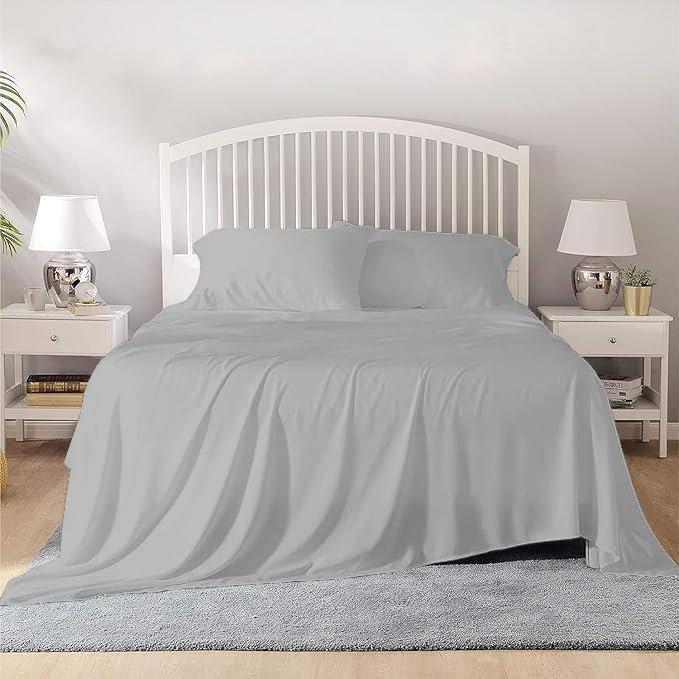 100% Egyptian Cotton California King Size Sheet Set 1000 Thread Count Luxury Ultra Soft Bed Sheets Fits Mattress Upto 18" Inch Deep Pocket, California King Size - Silver Solid