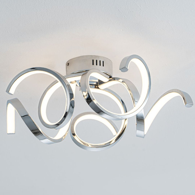 LED Semi Flush Mount, Polished Chrome, 19.5cm H x 46cm W x 50cm D