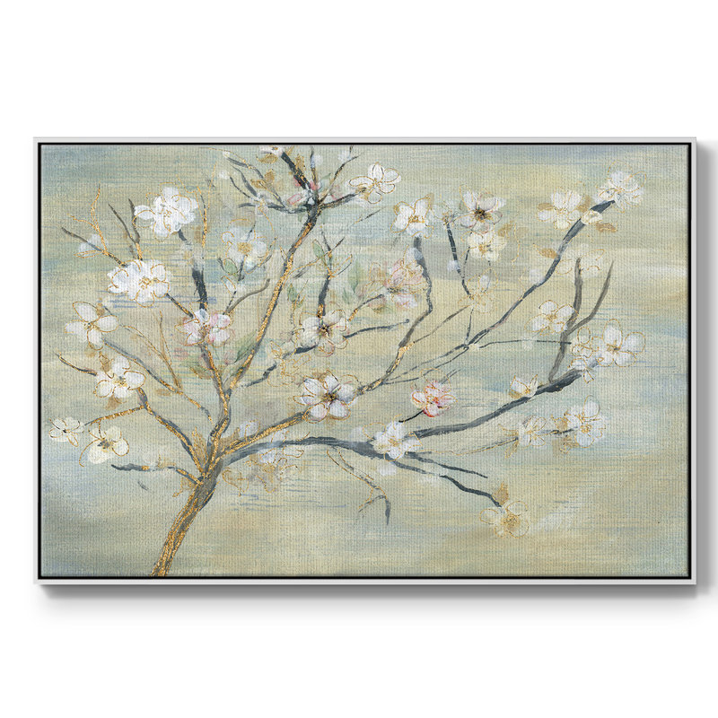 Fleurs et pluie printanière, H 27 po x l 41 po x P 2 po, Blanc