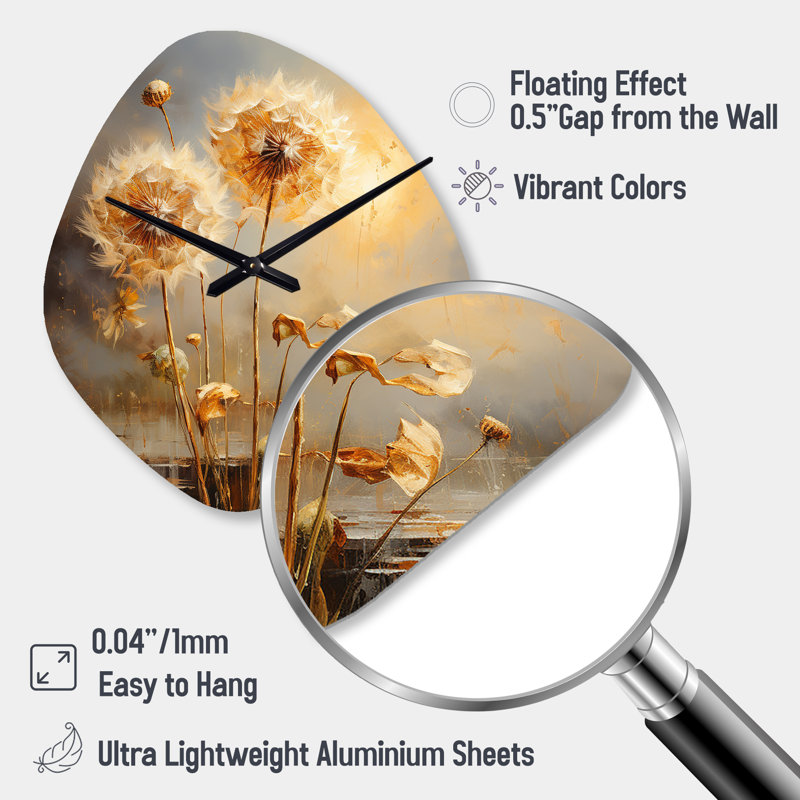 Horloge murale en forme de pissenlit blanc avec impression romantique romantique I - pissenlit blanc, Petit