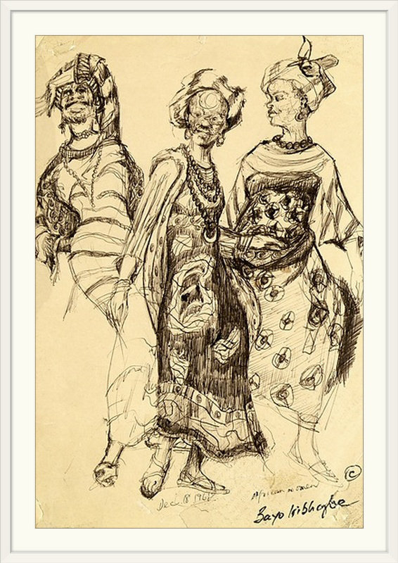 "femme" , reproduction d’art sur 1968" par peinture, reproduction d’art Bayo Iribhogbe, 32" H x 24" L x 1" D, Cadre blanc