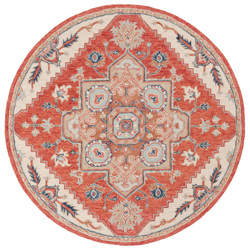 Solach Hand Tufted Wool/Cotton Oriental Rug in Red/Beige, Round 6'