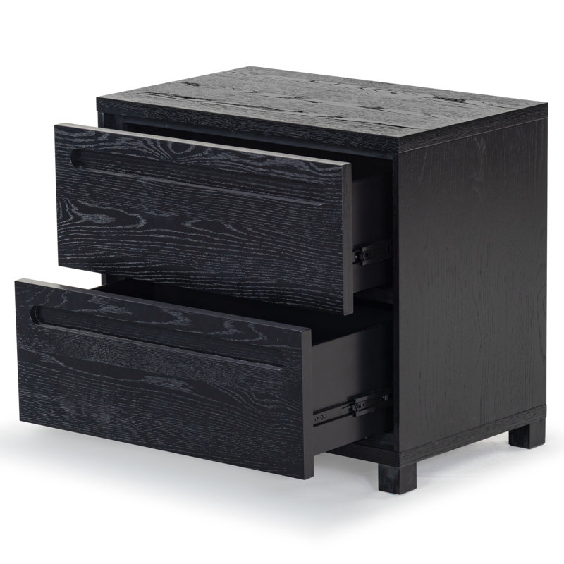 Tobiette 2 Drawer Wood Nightstand, Black