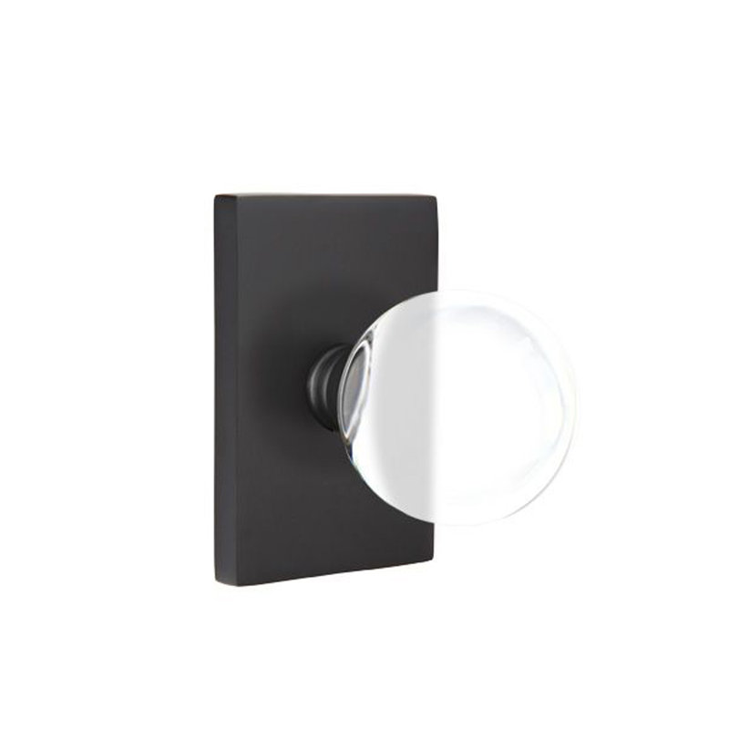 Ensemble de boutons de passage Emtek avec rosette rectangulaire moderne et bouton en verre Bristol, Dos plat