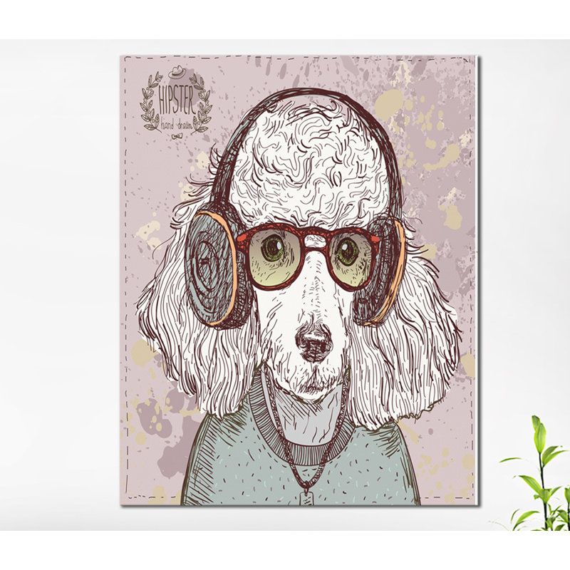 «Funny Hipster Poodle with Glasses», impression sur toile tendue, H 40 po x l 30 po x P 1 po, Métal