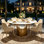 51" Modern Round Dining Table With Lazy Susan, White Stone Top
