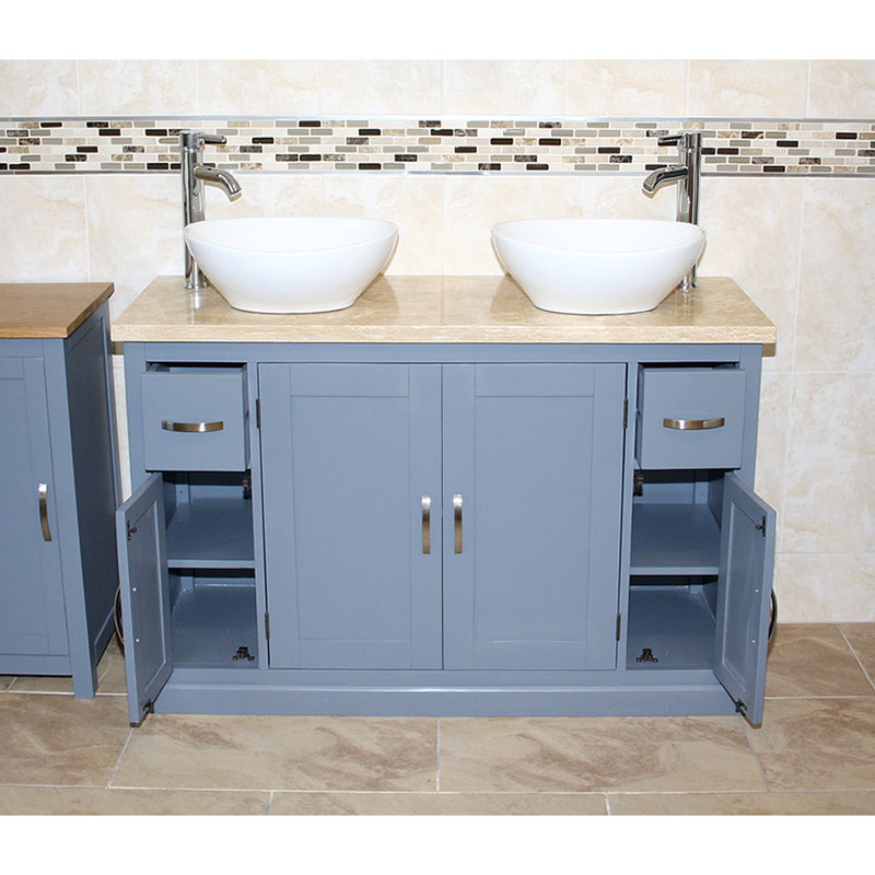 Hadler 1230 mm Freestanding Double Vanity with Vessel Ceramic Basin, Travertine
