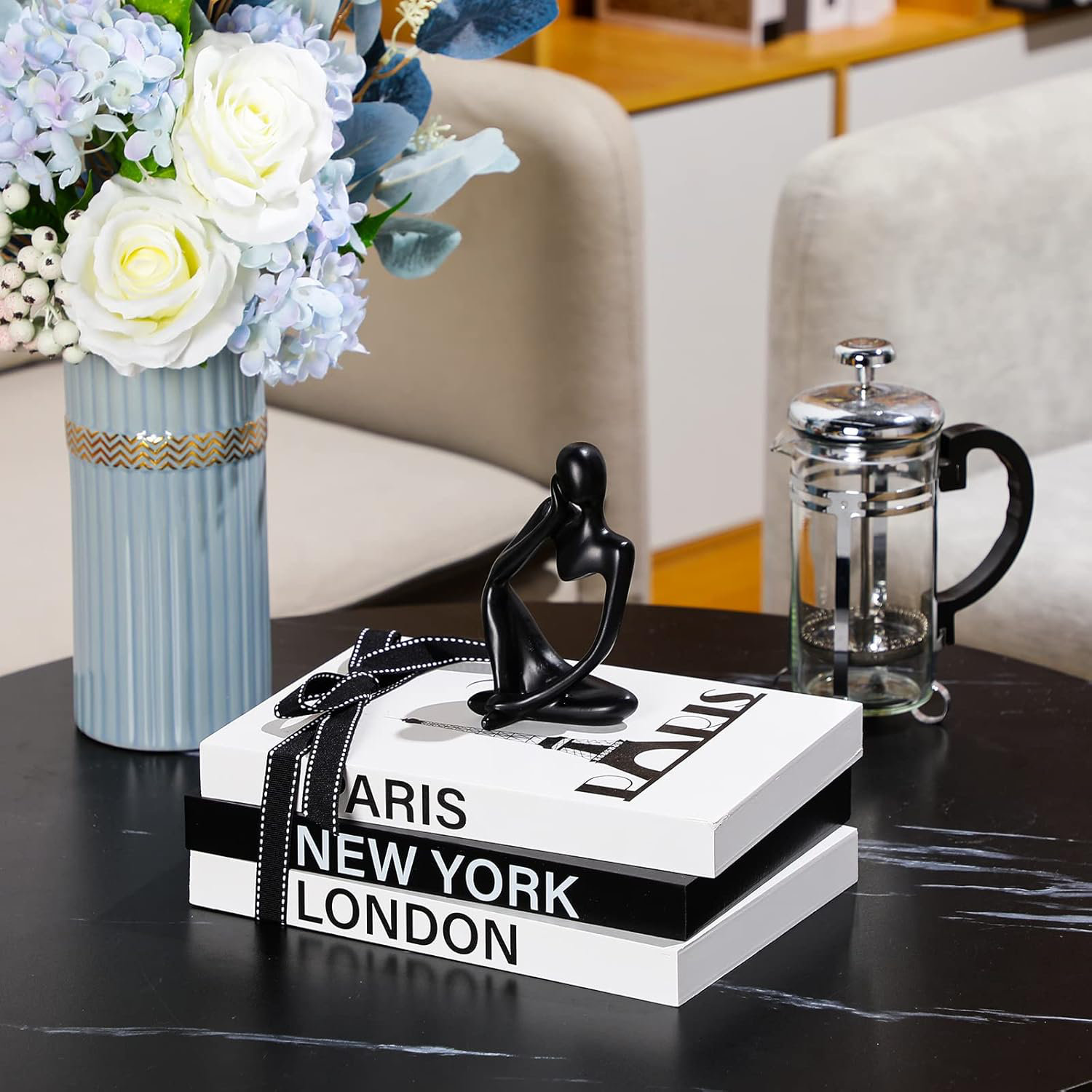 Latitude Run® 4 Pcs Decorative Books For Home Decor With Resin Statue ...