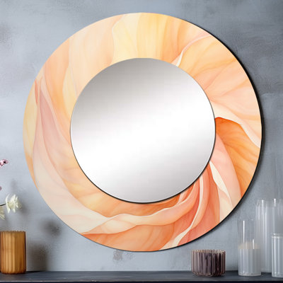 «Peach Sunkissed Swirl Spiral» - miroir mural spirales abstraites, miroir décoratif rond pêche, impression d'art en métal